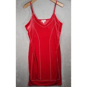 EMMA & POSH Dress Sz 2X Red Slip Velvet V Neck Sleeveless Spaghetti Strap Beaded